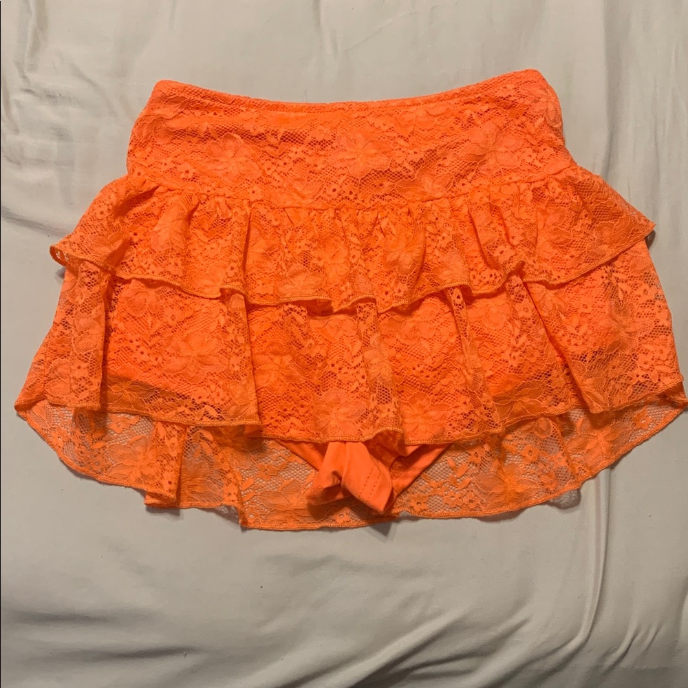 Orange Lace Ruffle Skort